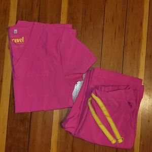 Womens XS REVEL Hot Pink Scrub Set